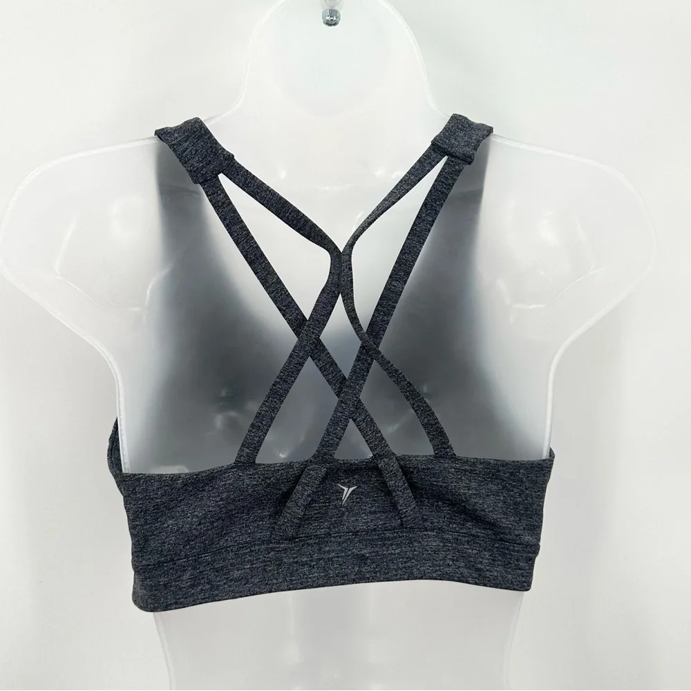 OLD NAVY Sports Bra Womens L Powerpress Medium Support Strappy Carbon